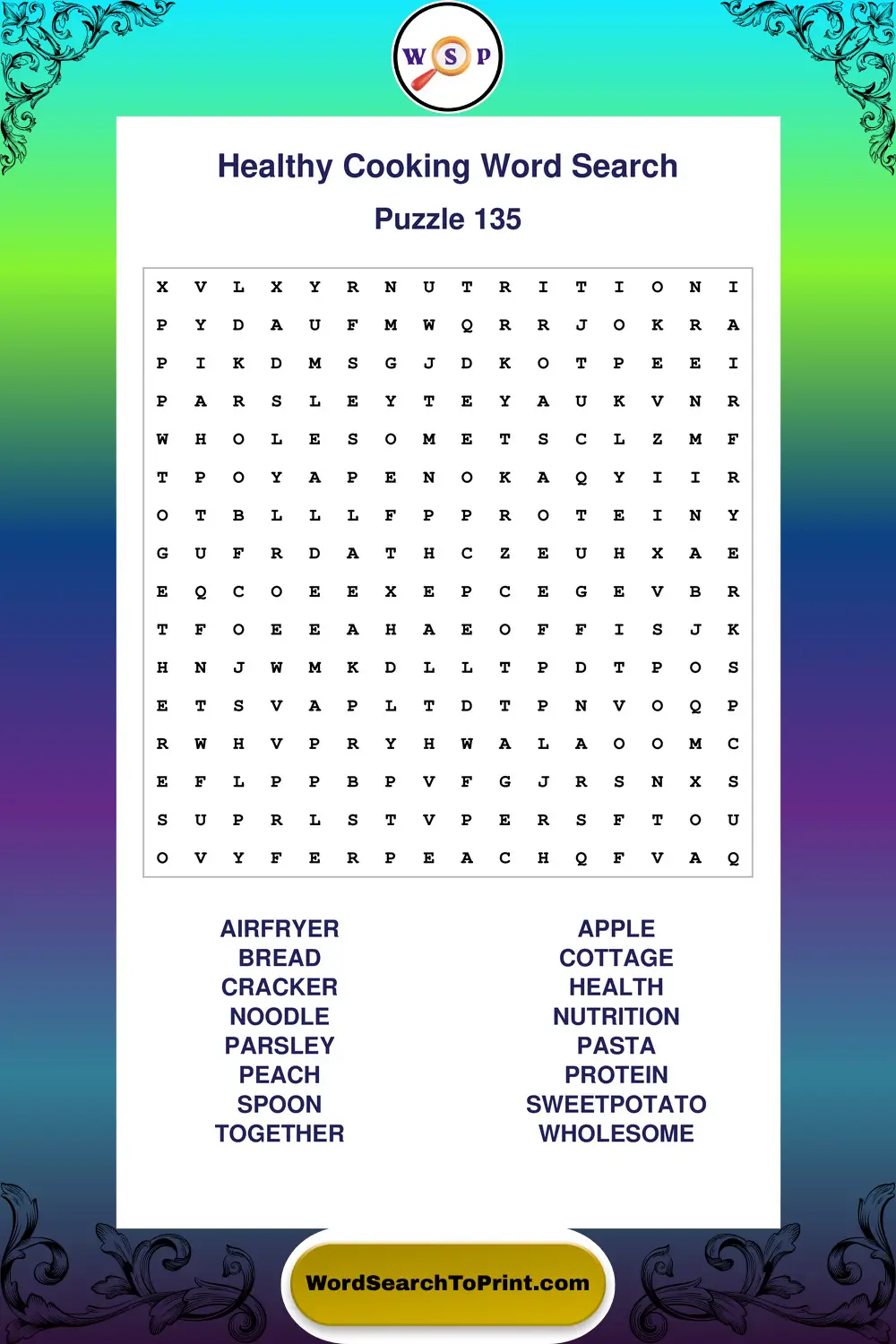 Healthy Cooking Word Search Puzzle 135