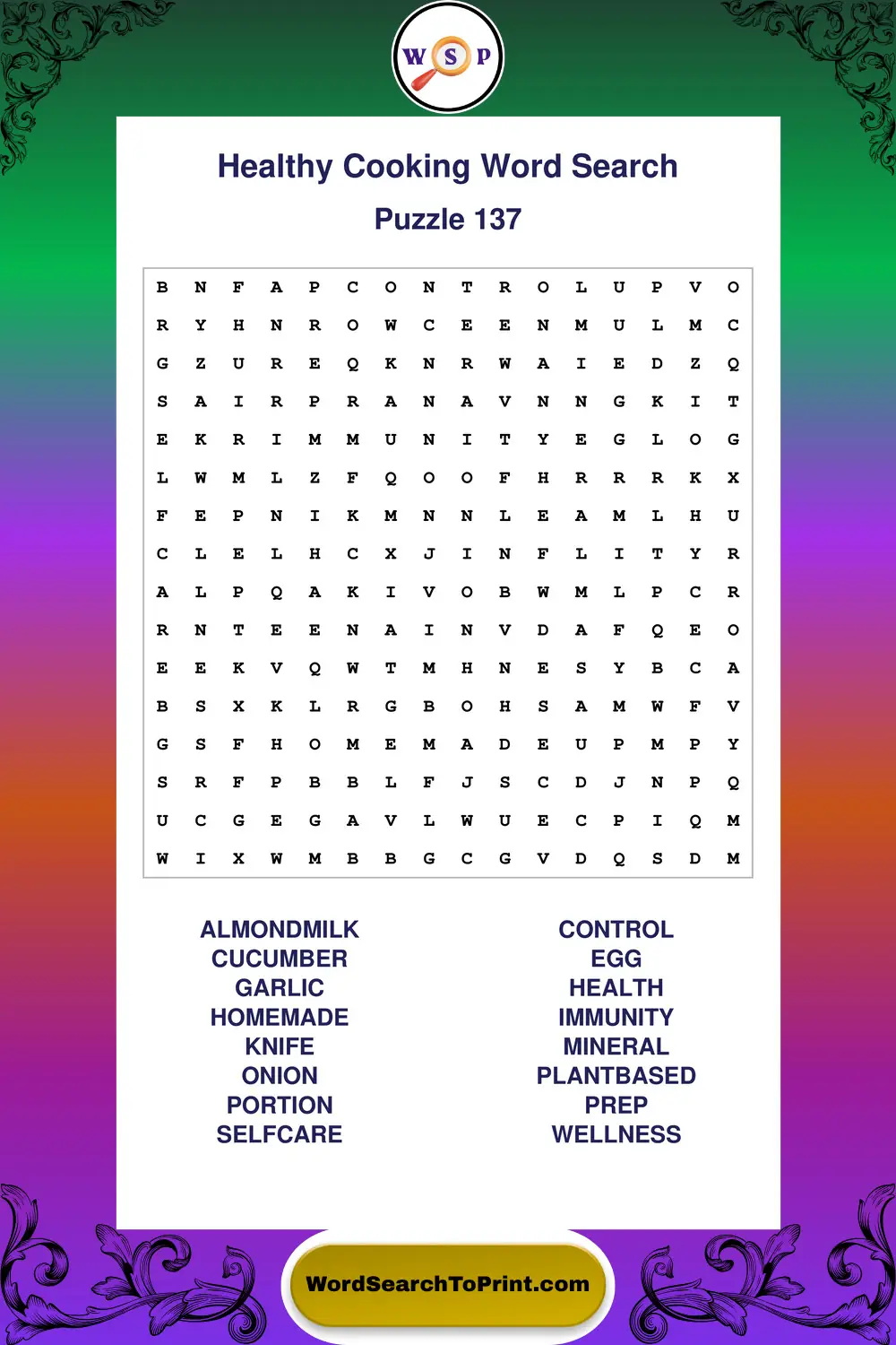 Healthy Cooking Word Search Puzzle 137