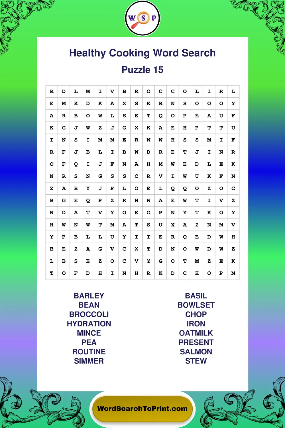 Healthy Cooking Word Search Puzzle 15