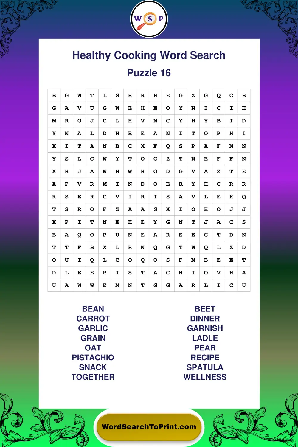 Healthy Cooking Word Search Puzzle 16