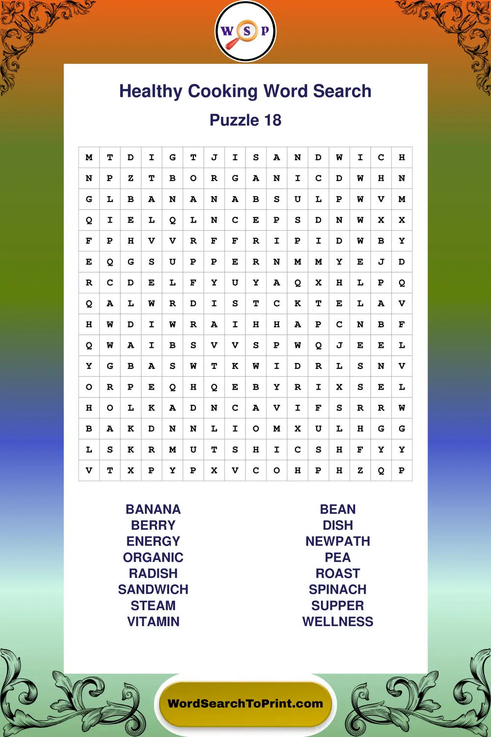 Healthy Cooking Word Search Puzzle 18