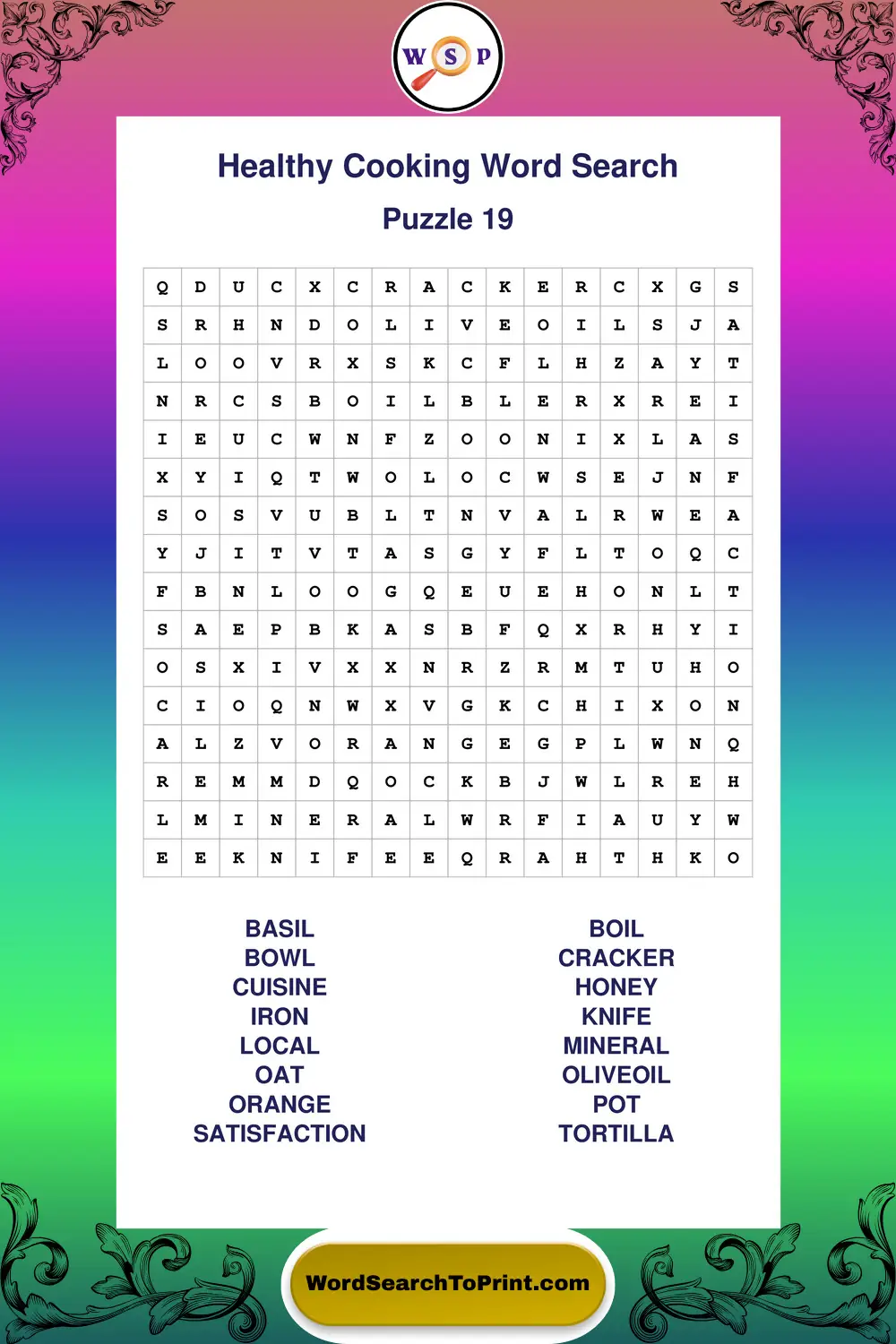 Healthy Cooking Word Search Puzzle 19