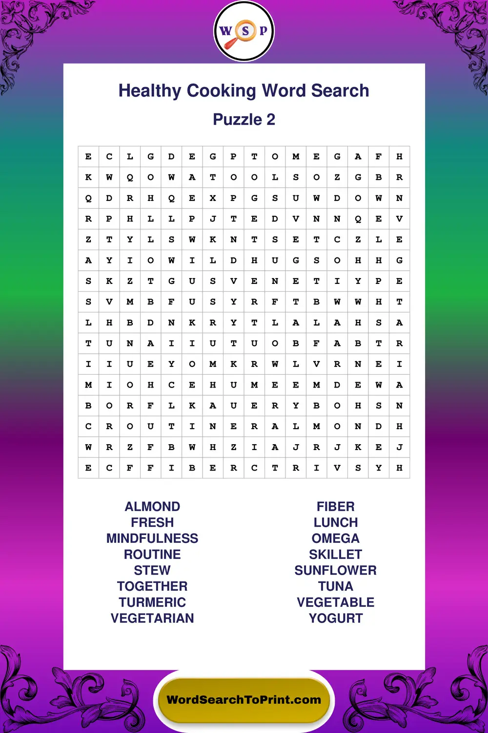 Healthy Cooking Word Search Puzzle 2