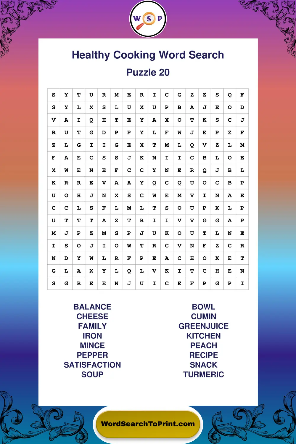 Healthy Cooking Word Search Puzzle 20