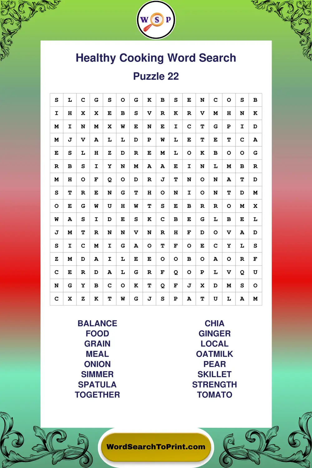 Healthy Cooking Word Search Puzzle 22
