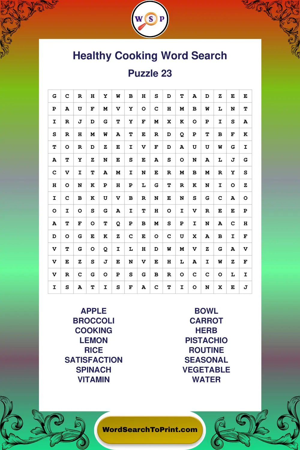 Healthy Cooking Word Search Puzzle 23