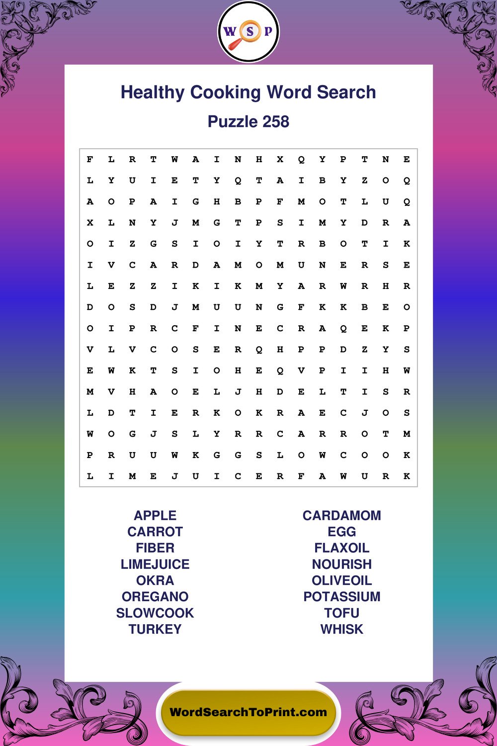 Healthy Cooking Word Search Puzzle 258
