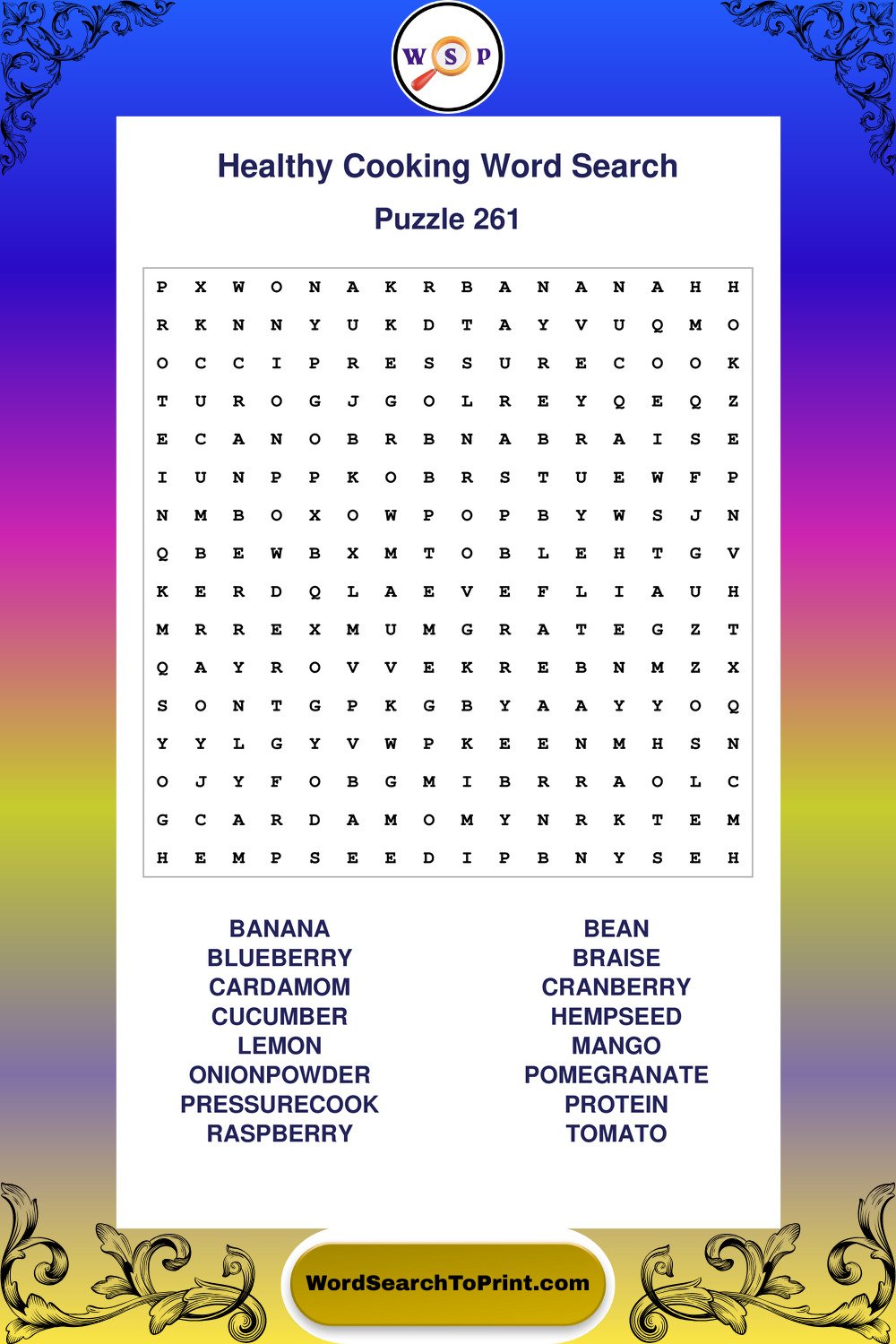 Healthy Cooking Word Search Puzzle 261