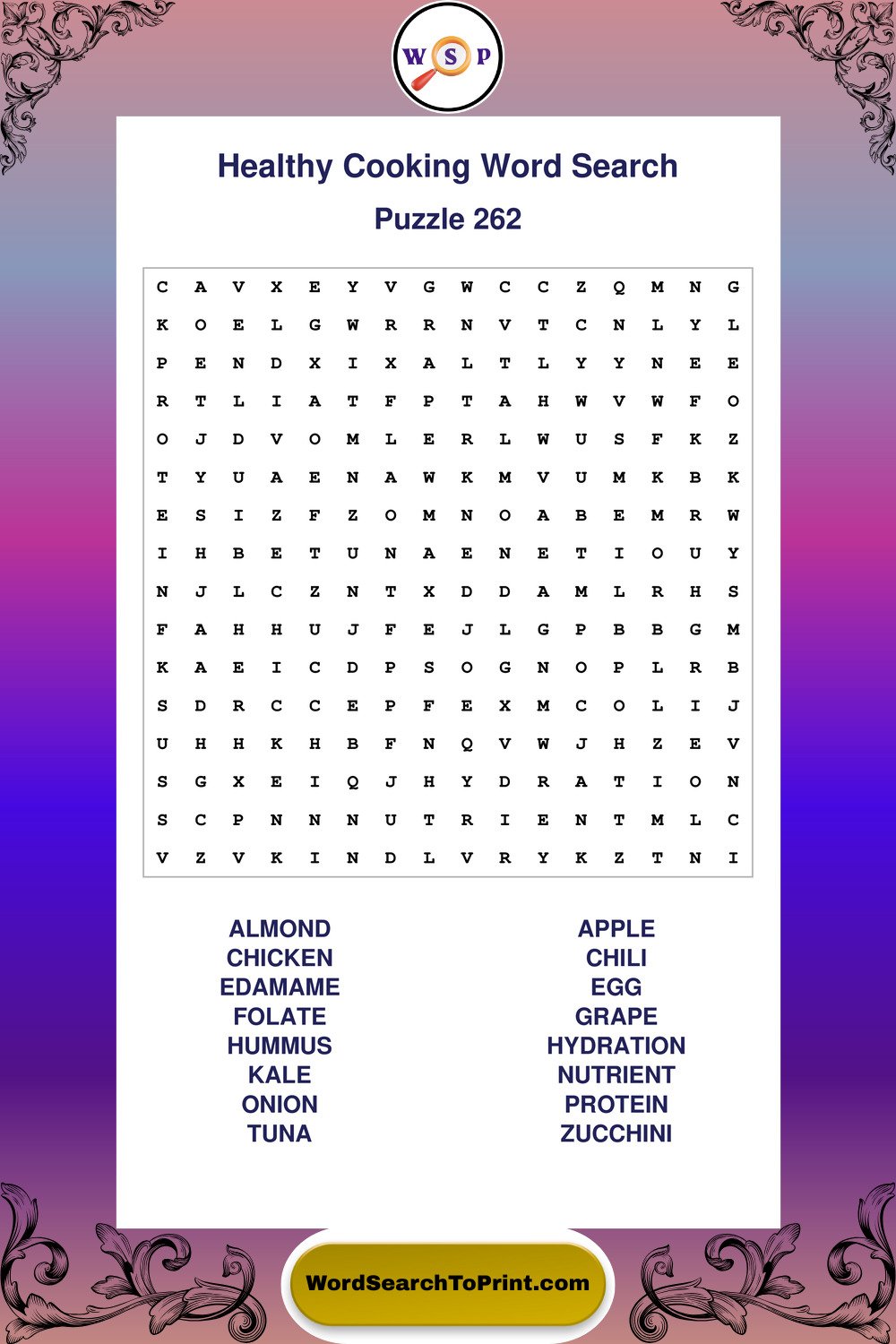 Healthy Cooking Word Search Puzzle 262
