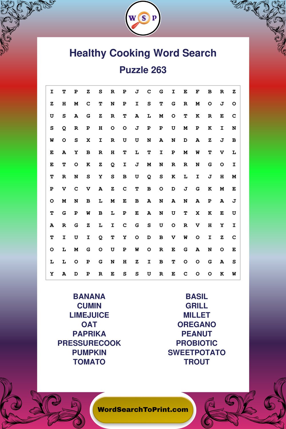 Healthy Cooking Word Search Puzzle 263
