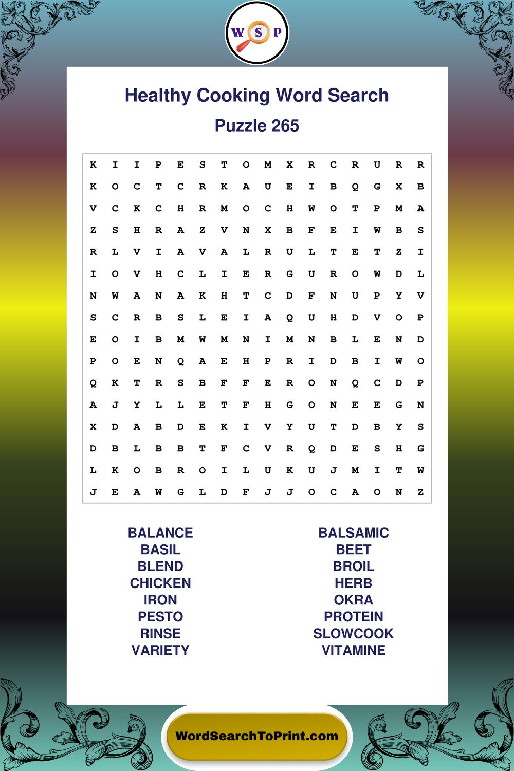 Healthy Cooking Word Search Puzzle 265