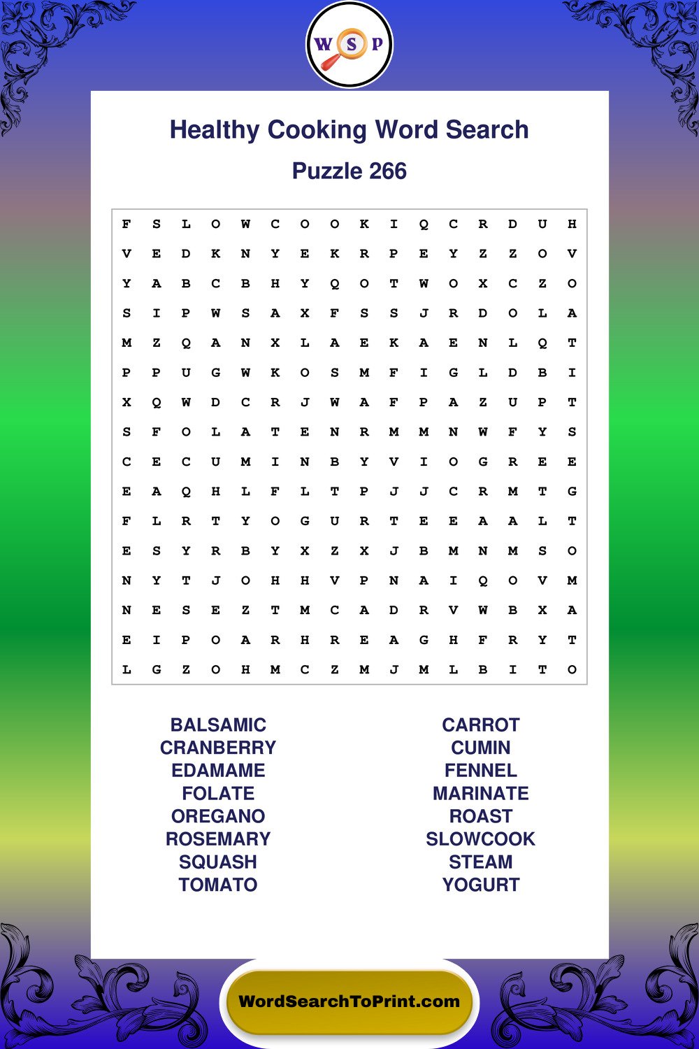 Healthy Cooking Word Search Puzzle 266