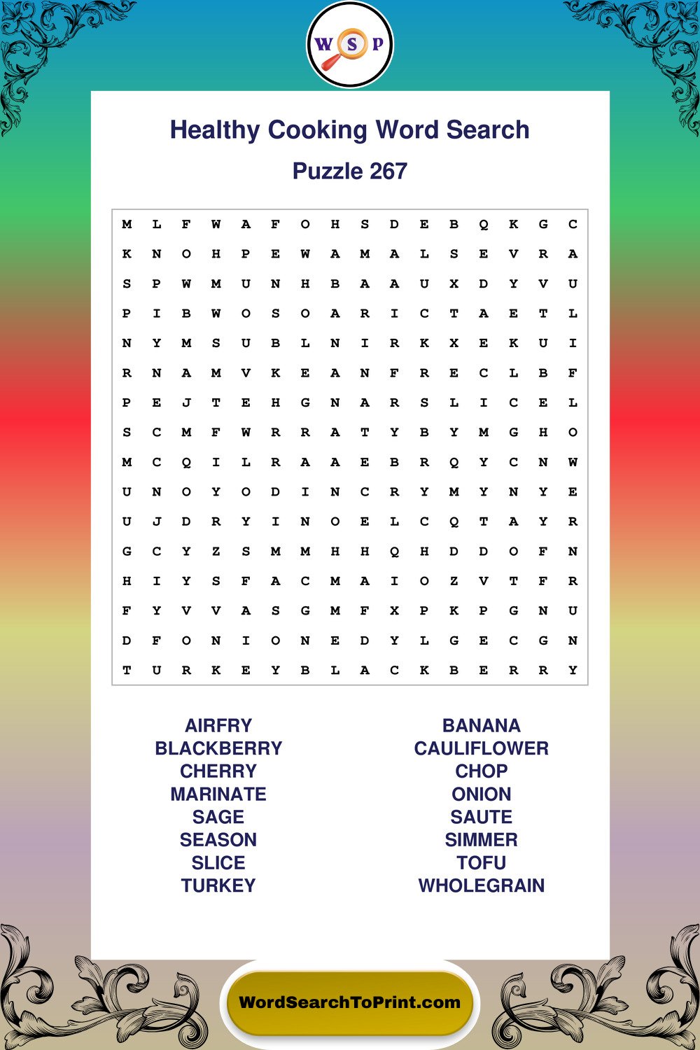 Healthy Cooking Word Search Puzzle 267