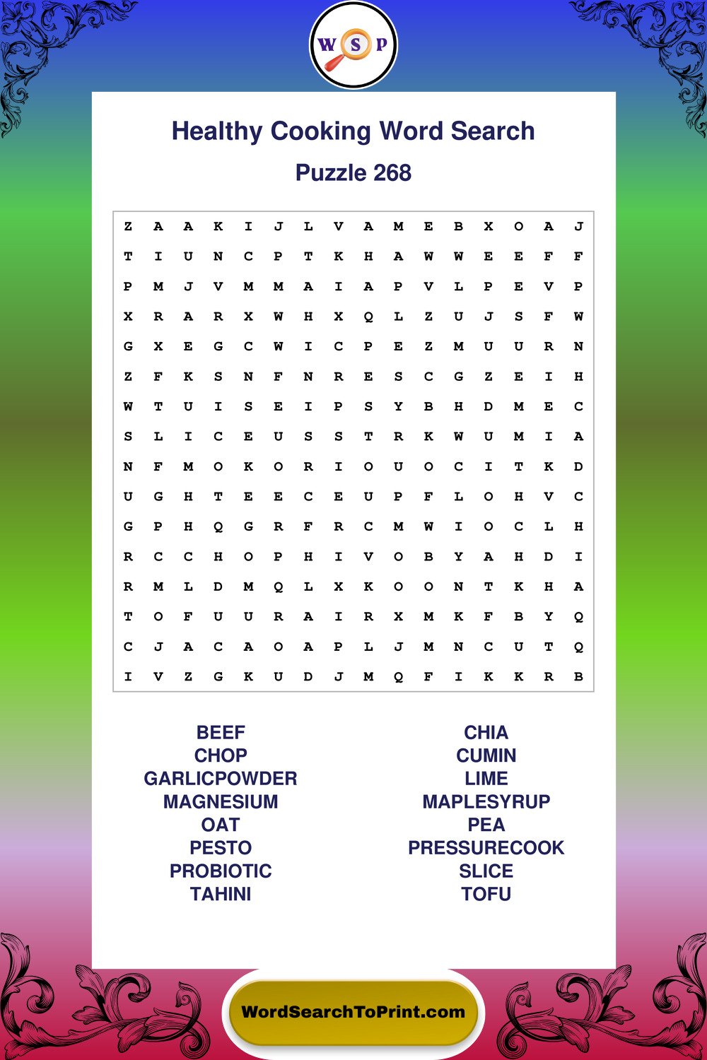 Healthy Cooking Word Search Puzzle 268