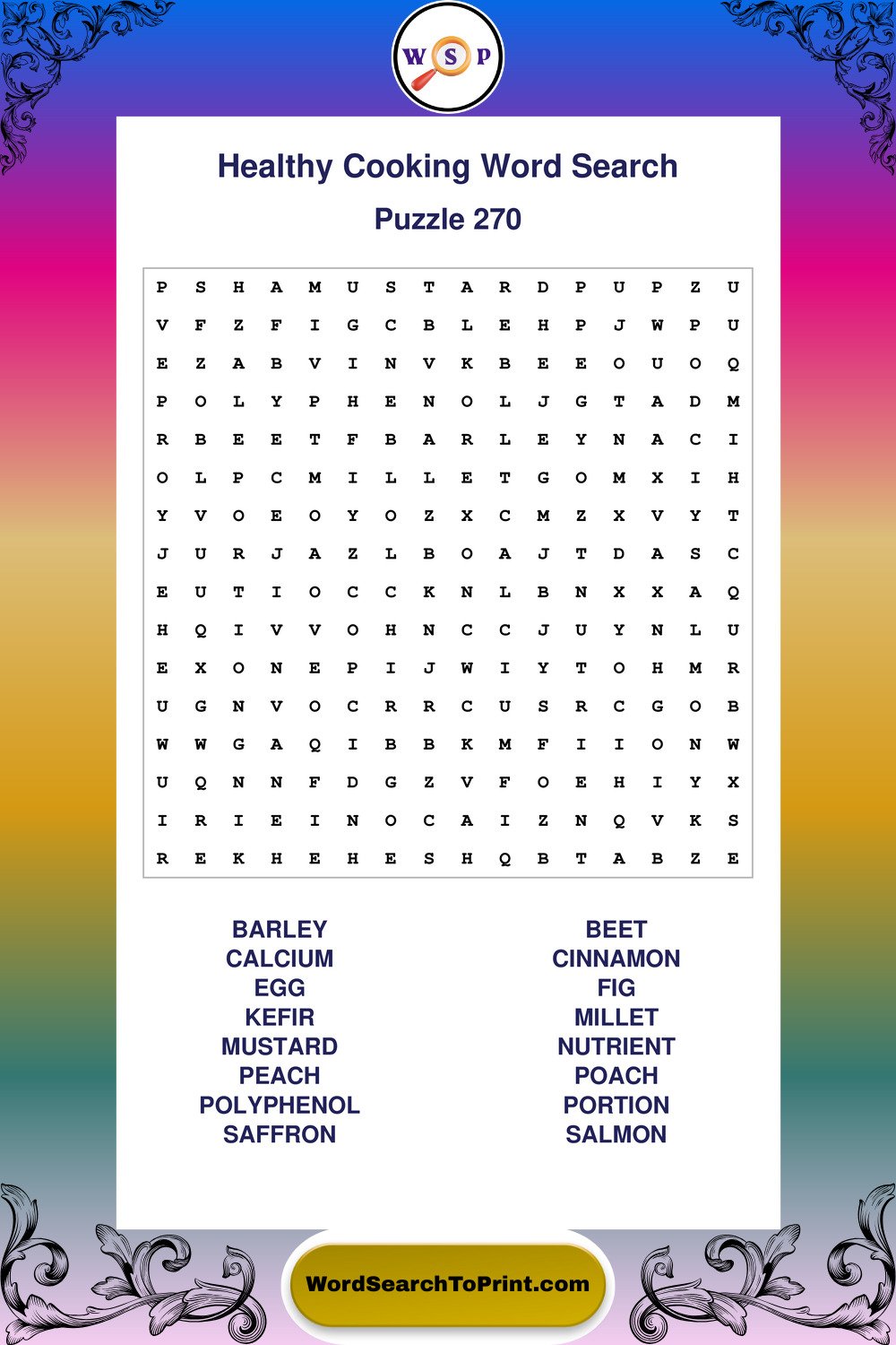 Healthy Cooking Word Search Puzzle 270