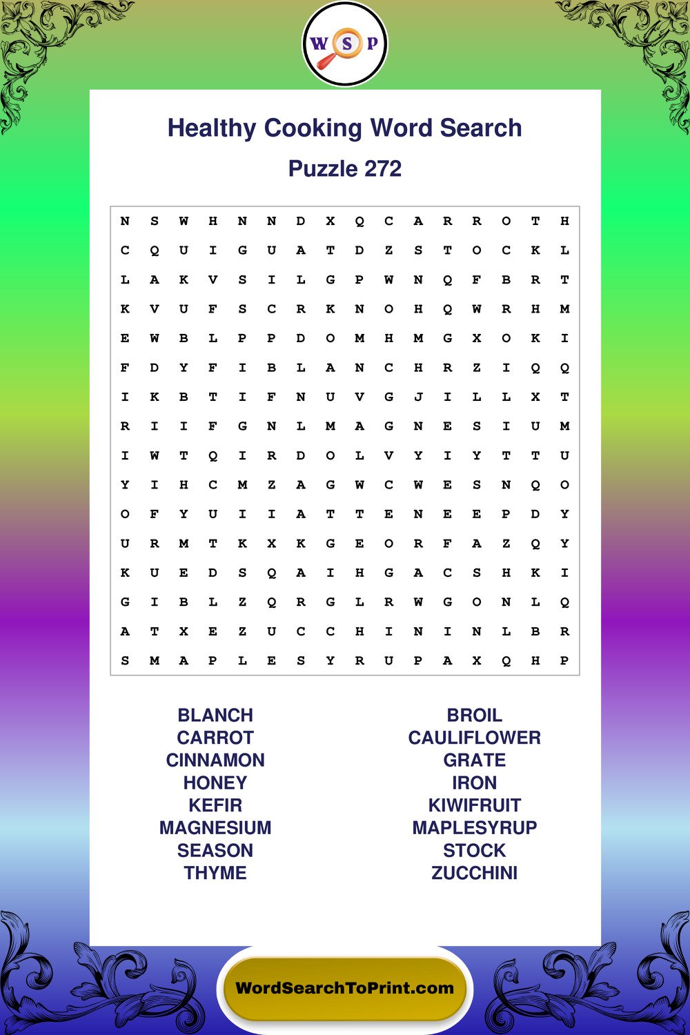 Healthy Cooking Word Search Puzzle 272