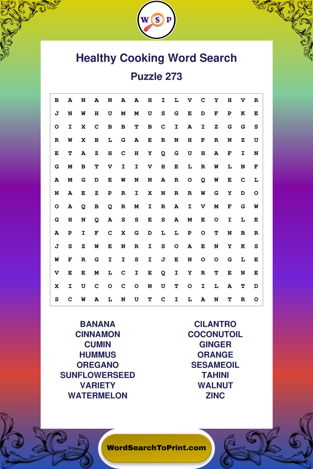 Healthy Cooking Word Search Puzzle 273