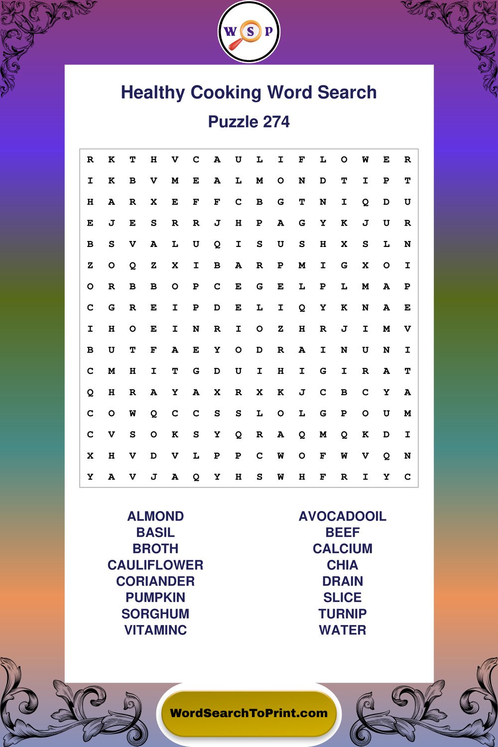 Healthy Cooking Word Search Puzzle 274