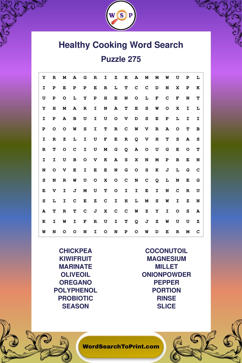 Healthy Cooking Word Search Puzzle 275