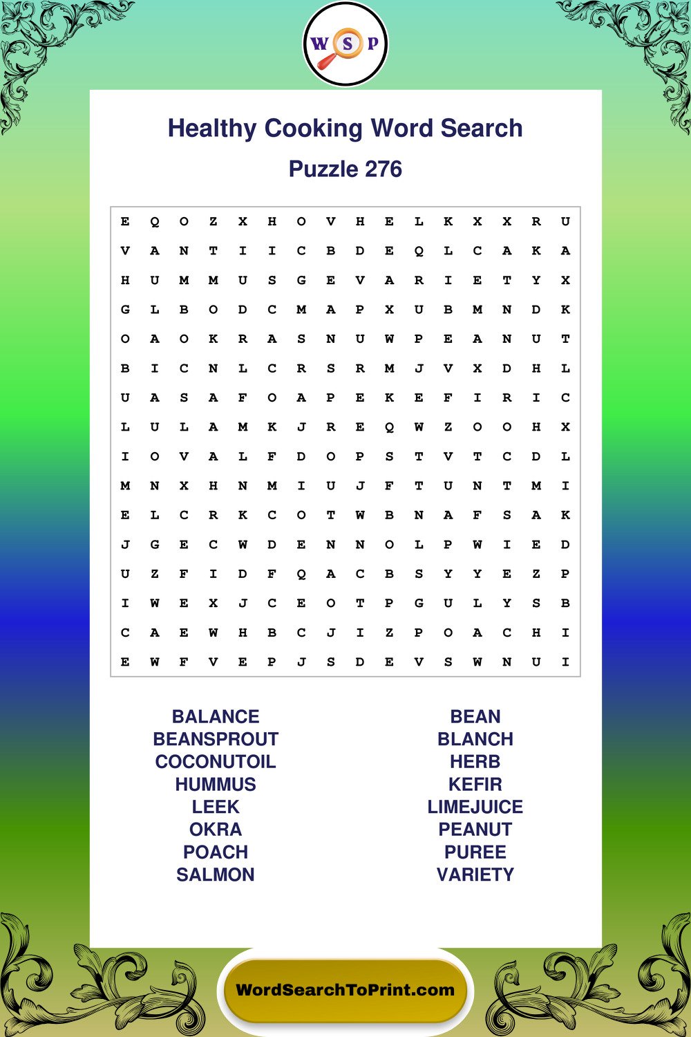 Healthy Cooking Word Search Puzzle 276