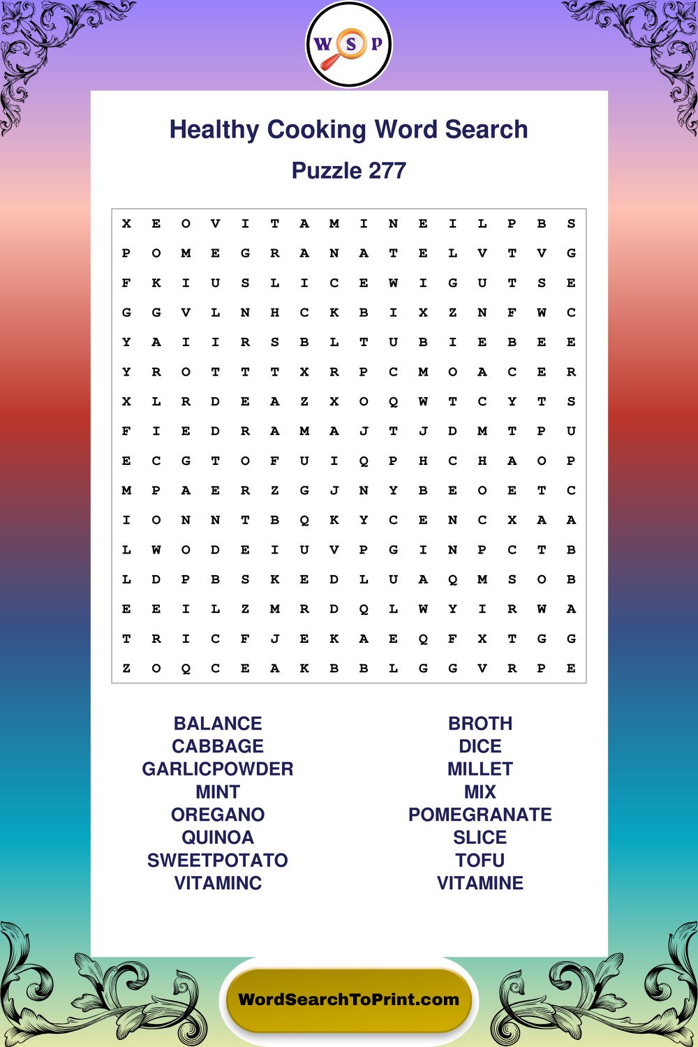 Healthy Cooking Word Search Puzzle 277
