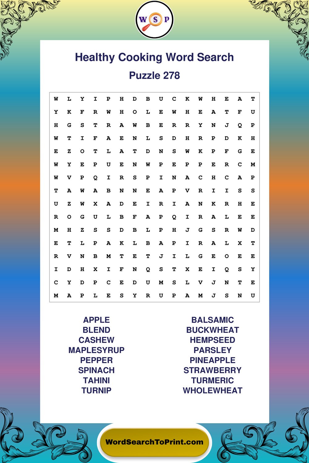 Healthy Cooking Word Search Puzzle 278