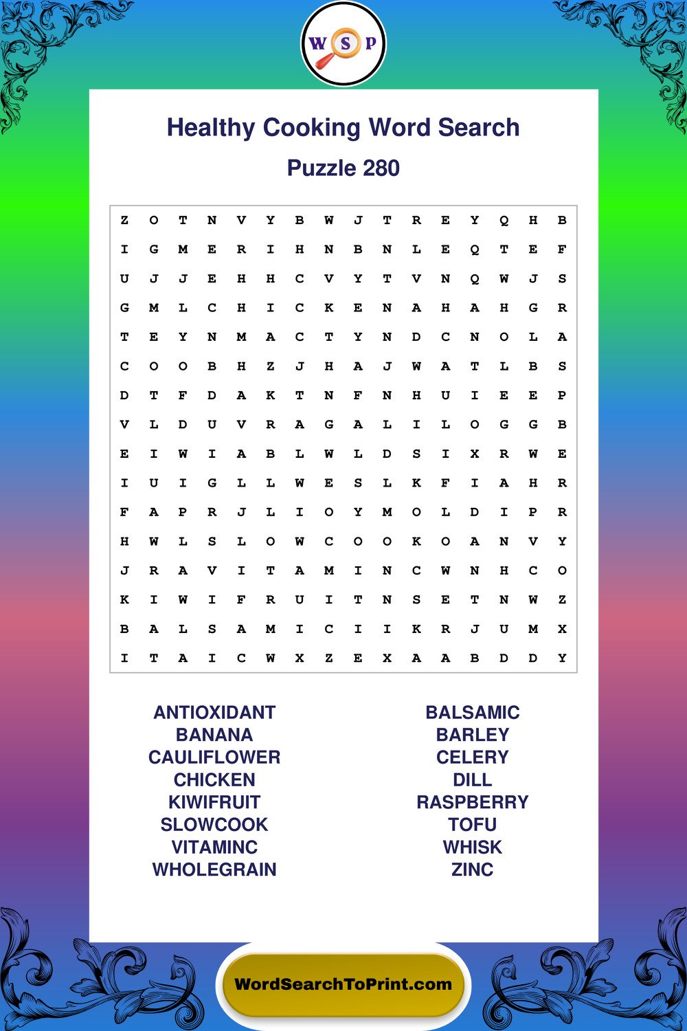 Healthy Cooking Word Search Puzzle 280