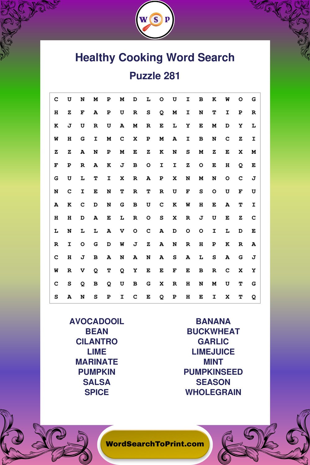 Healthy Cooking Word Search Puzzle 281