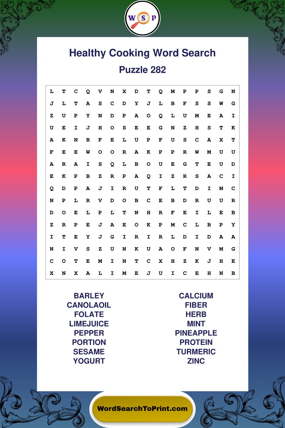 Healthy Cooking Word Search Puzzle 282