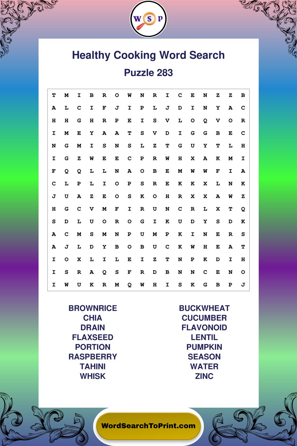 Healthy Cooking Word Search Puzzle 283