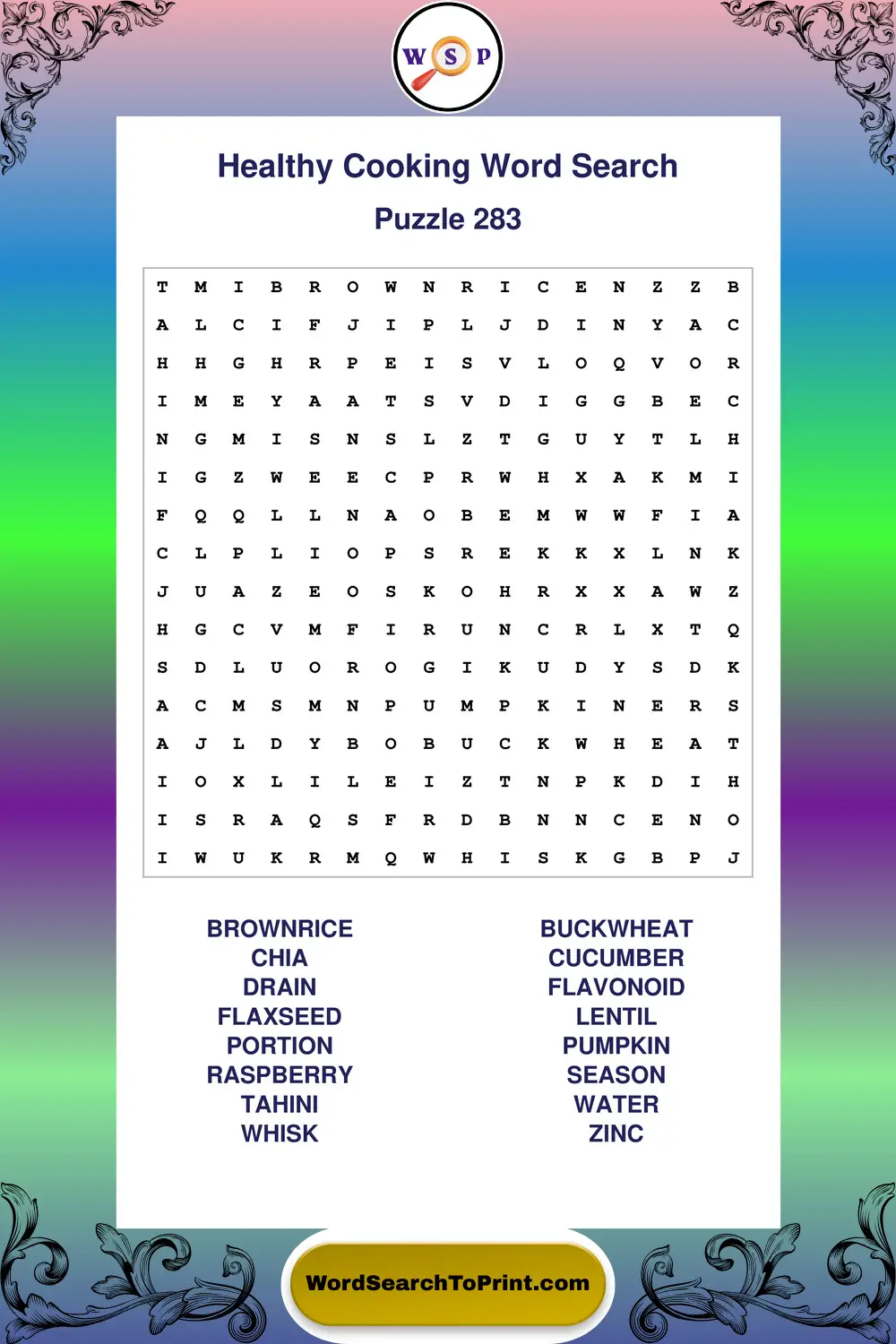 Healthy Cooking Word Search Puzzle 283