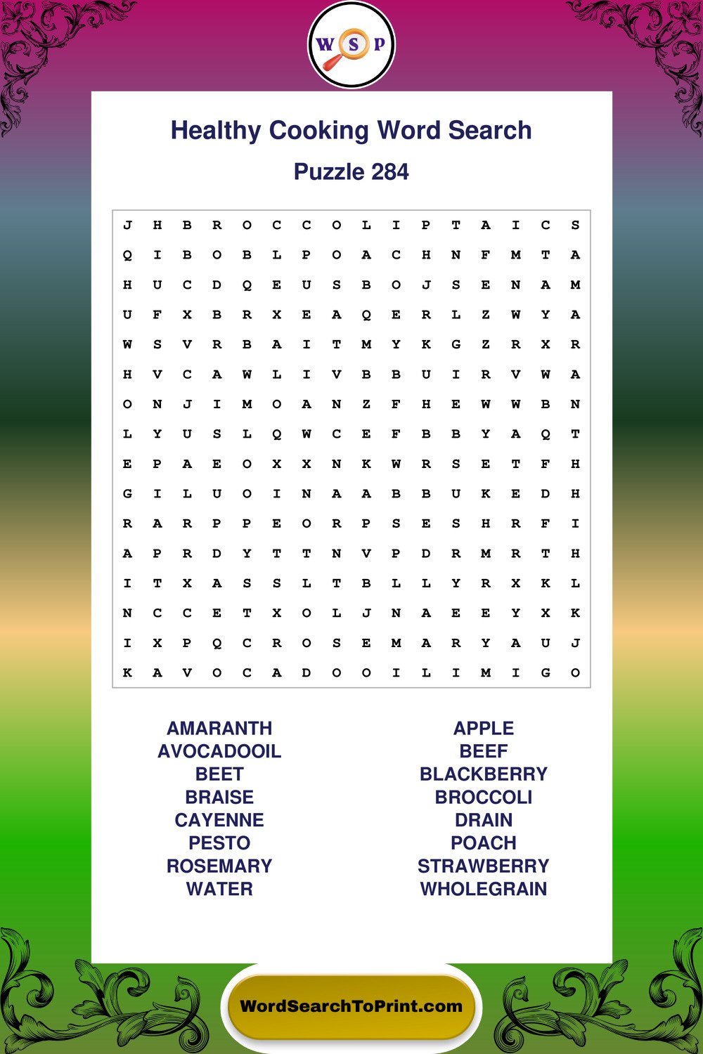 Healthy Cooking Word Search Puzzle 284
