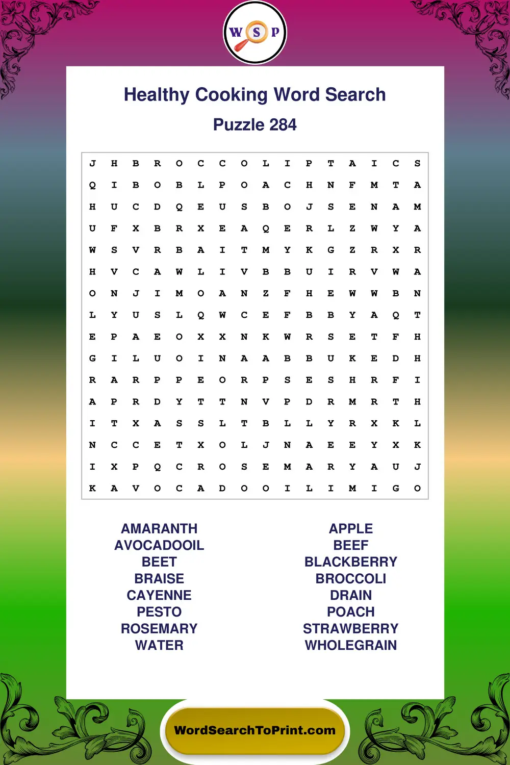 Healthy Cooking Word Search Puzzle 284