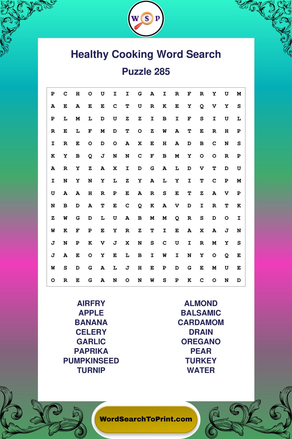 Healthy Cooking Word Search Puzzle 285