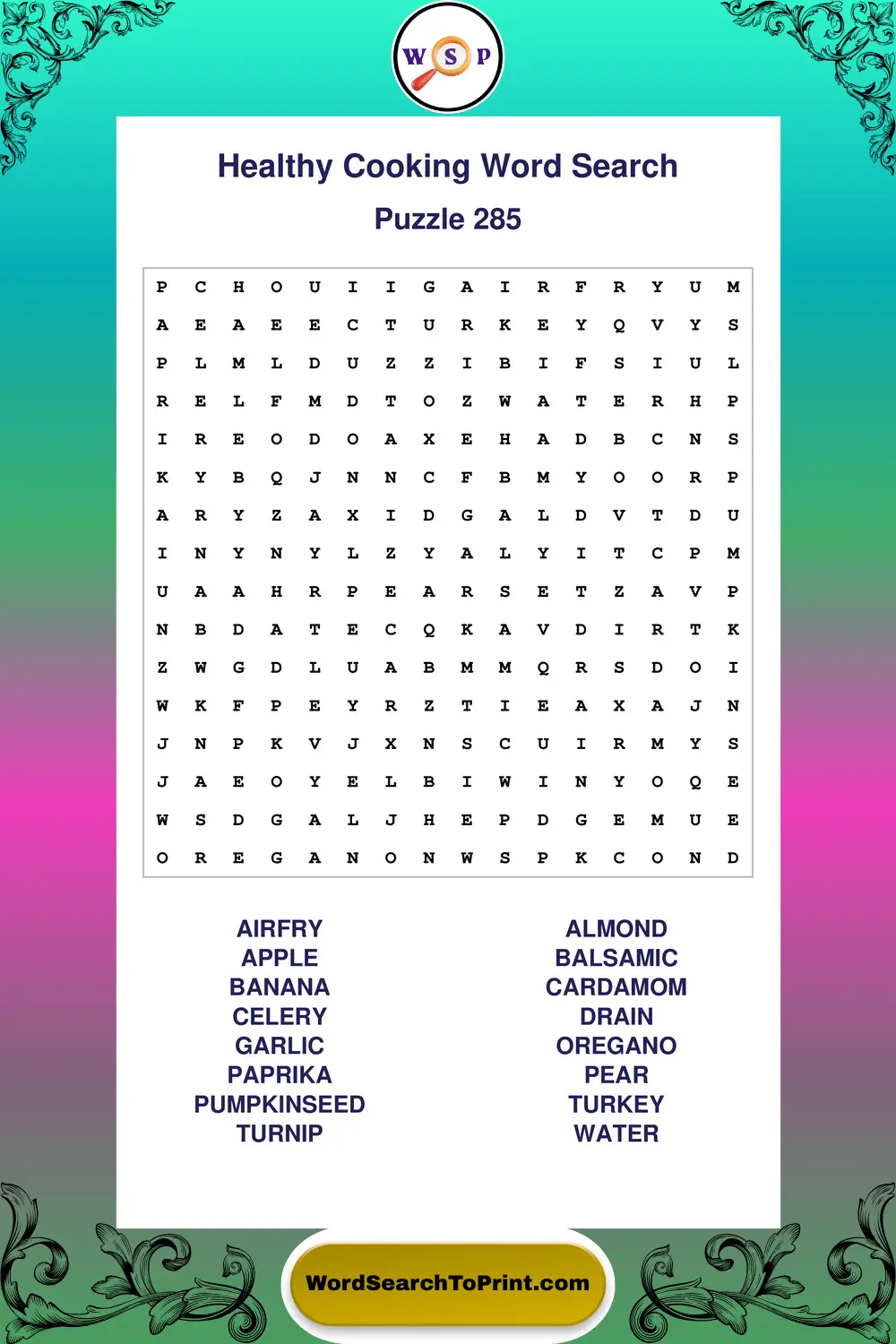 Healthy Cooking Word Search Puzzle 285