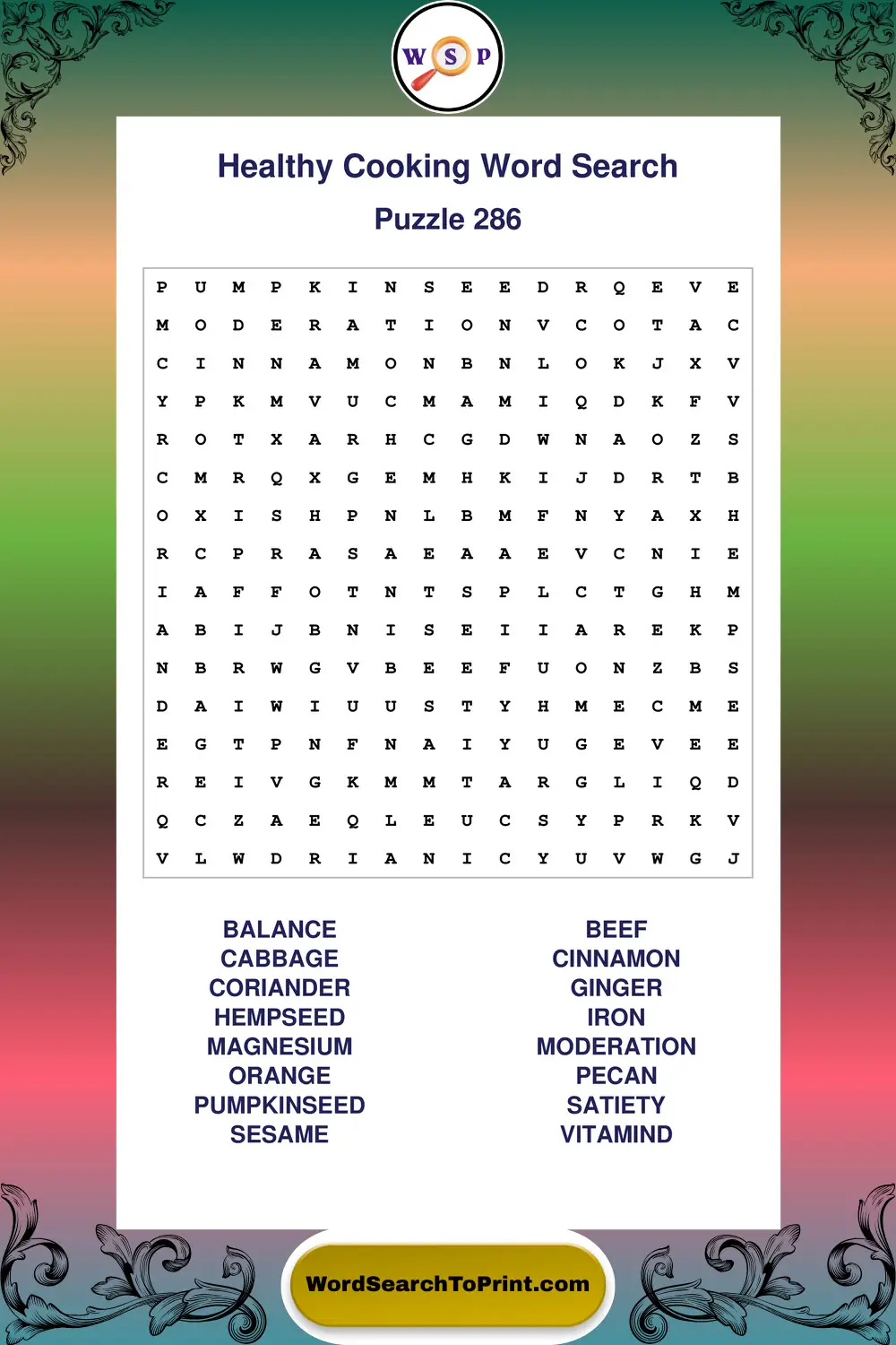 Healthy Cooking Word Search Puzzle 286