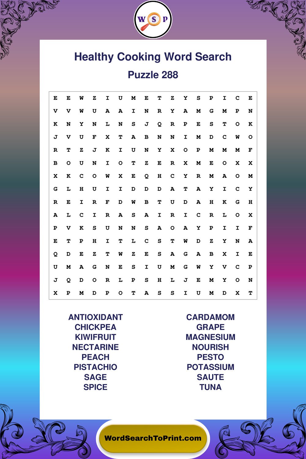 Healthy Cooking Word Search Puzzle 288