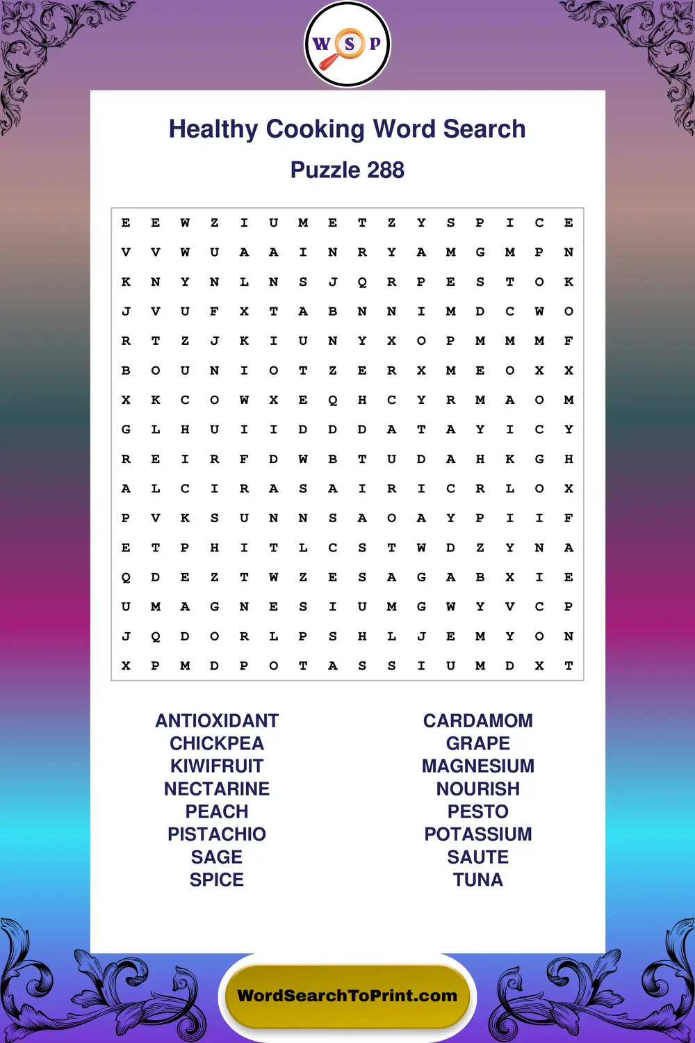 Healthy Cooking Word Search Puzzle 288