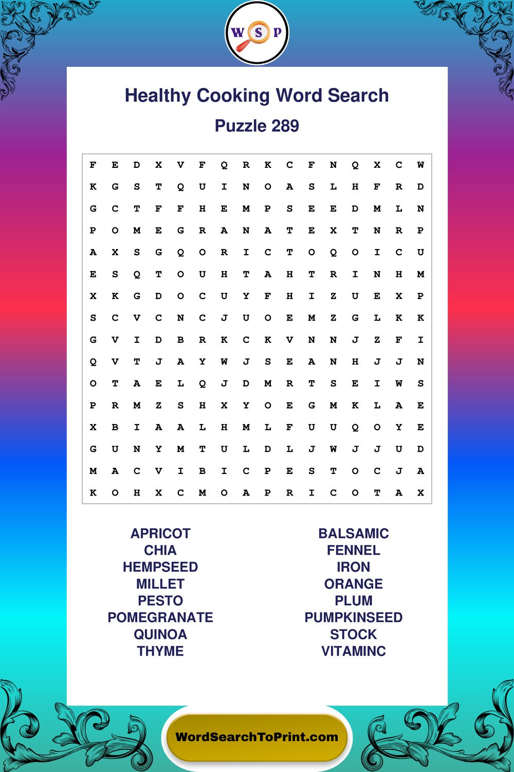 Healthy Cooking Word Search Puzzle 289
