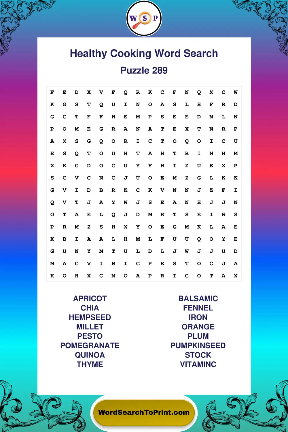 Healthy Cooking Word Search Puzzle 289
