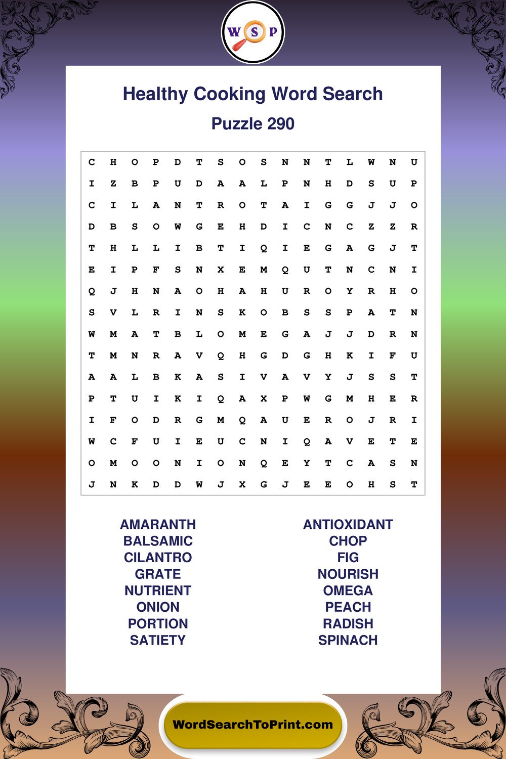 Healthy Cooking Word Search Puzzle 290