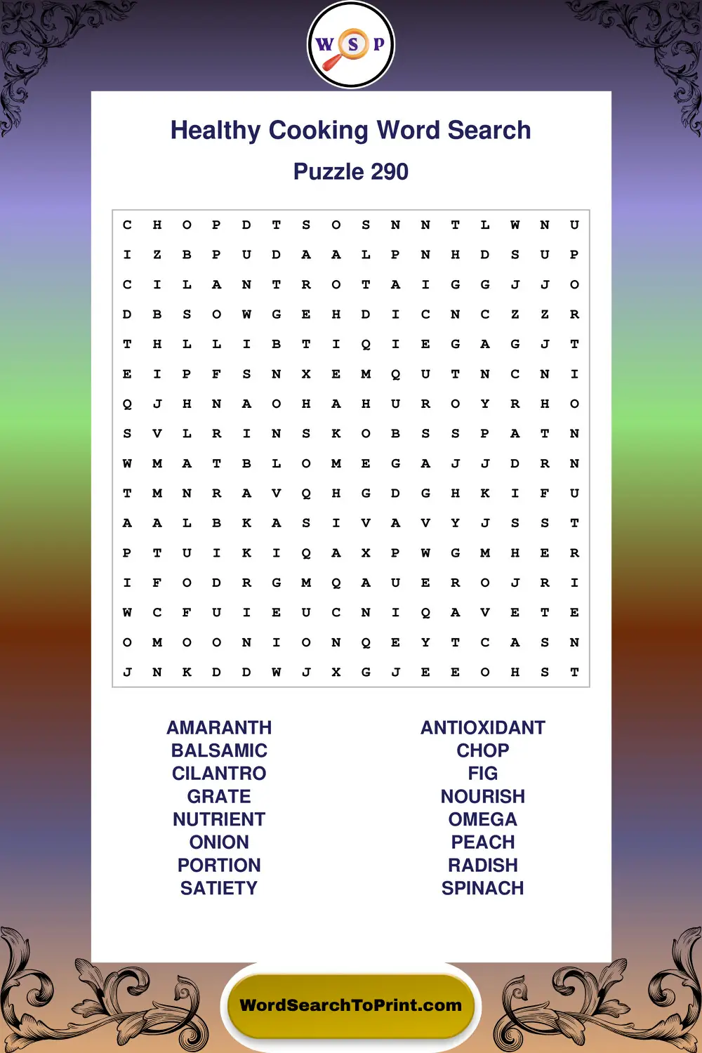 Healthy Cooking Word Search Puzzle 290