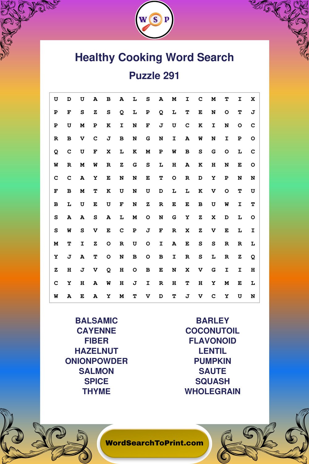 Healthy Cooking Word Search Puzzle 291