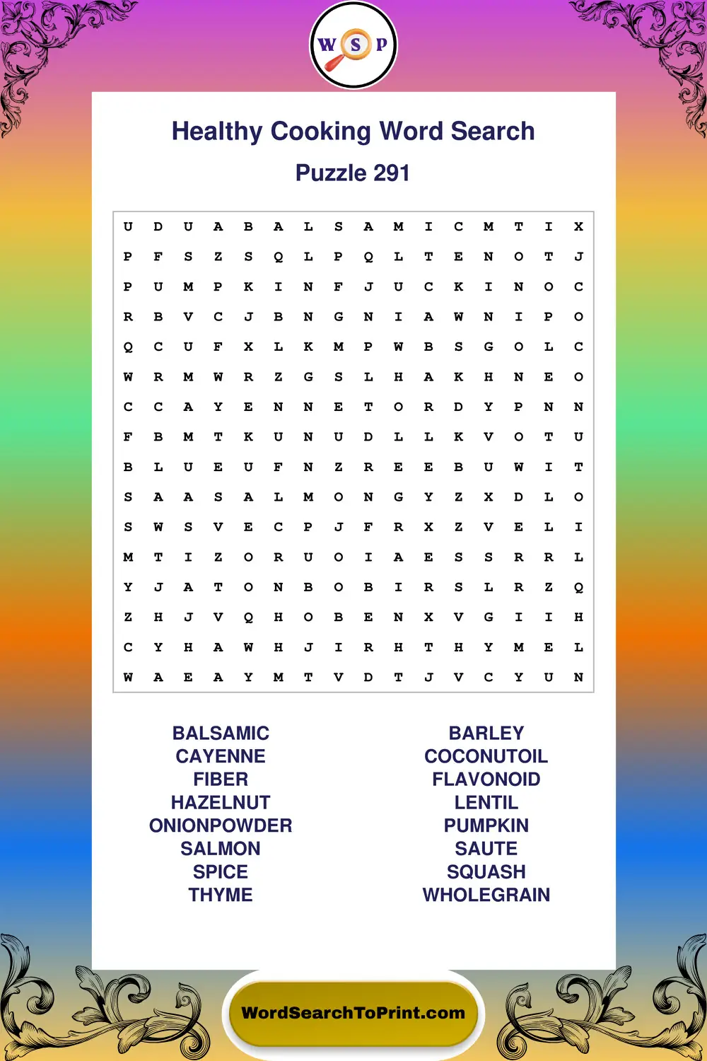 Healthy Cooking Word Search Puzzle 291