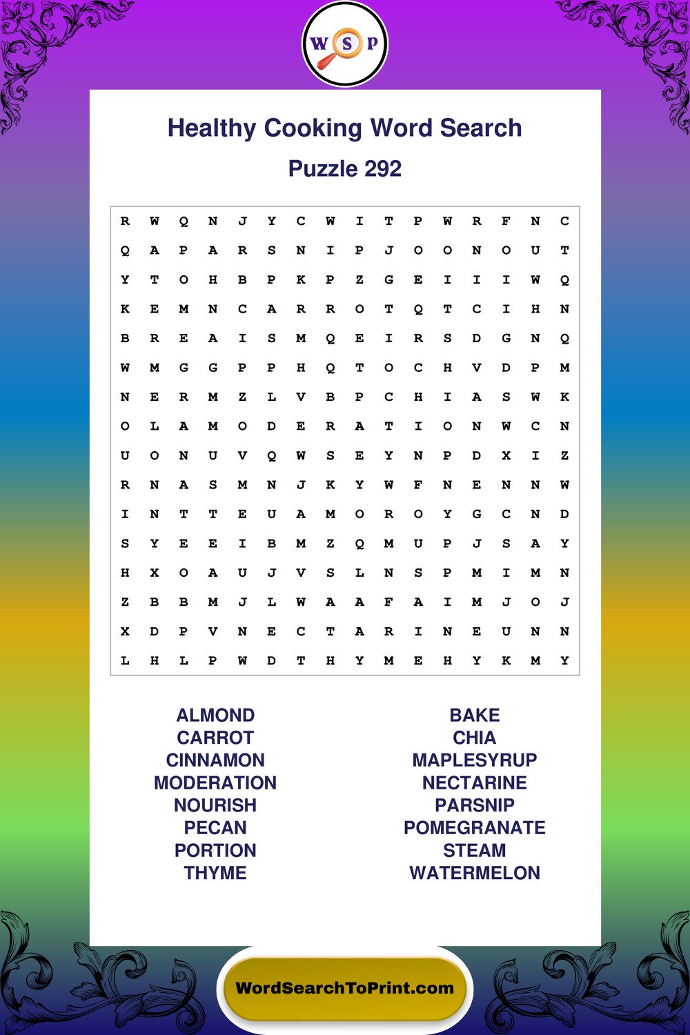 Healthy Cooking Word Search Puzzle 292