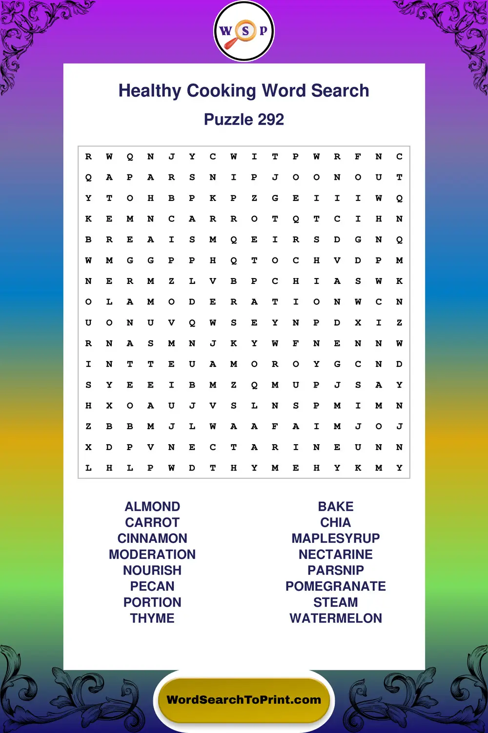 Healthy Cooking Word Search Puzzle 292