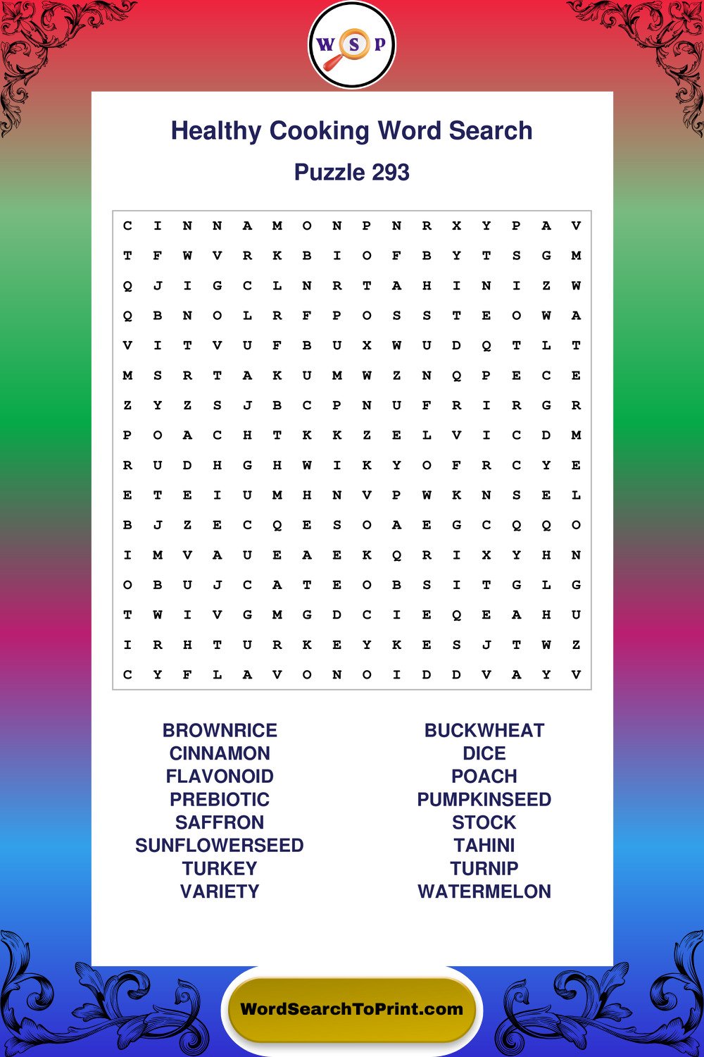 Healthy Cooking Word Search Puzzle 293