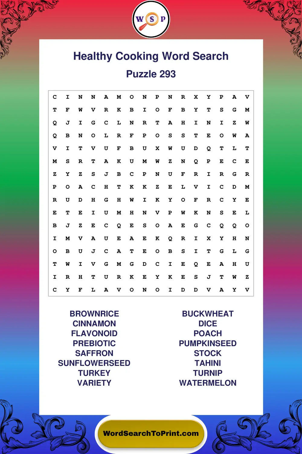 Healthy Cooking Word Search Puzzle 293