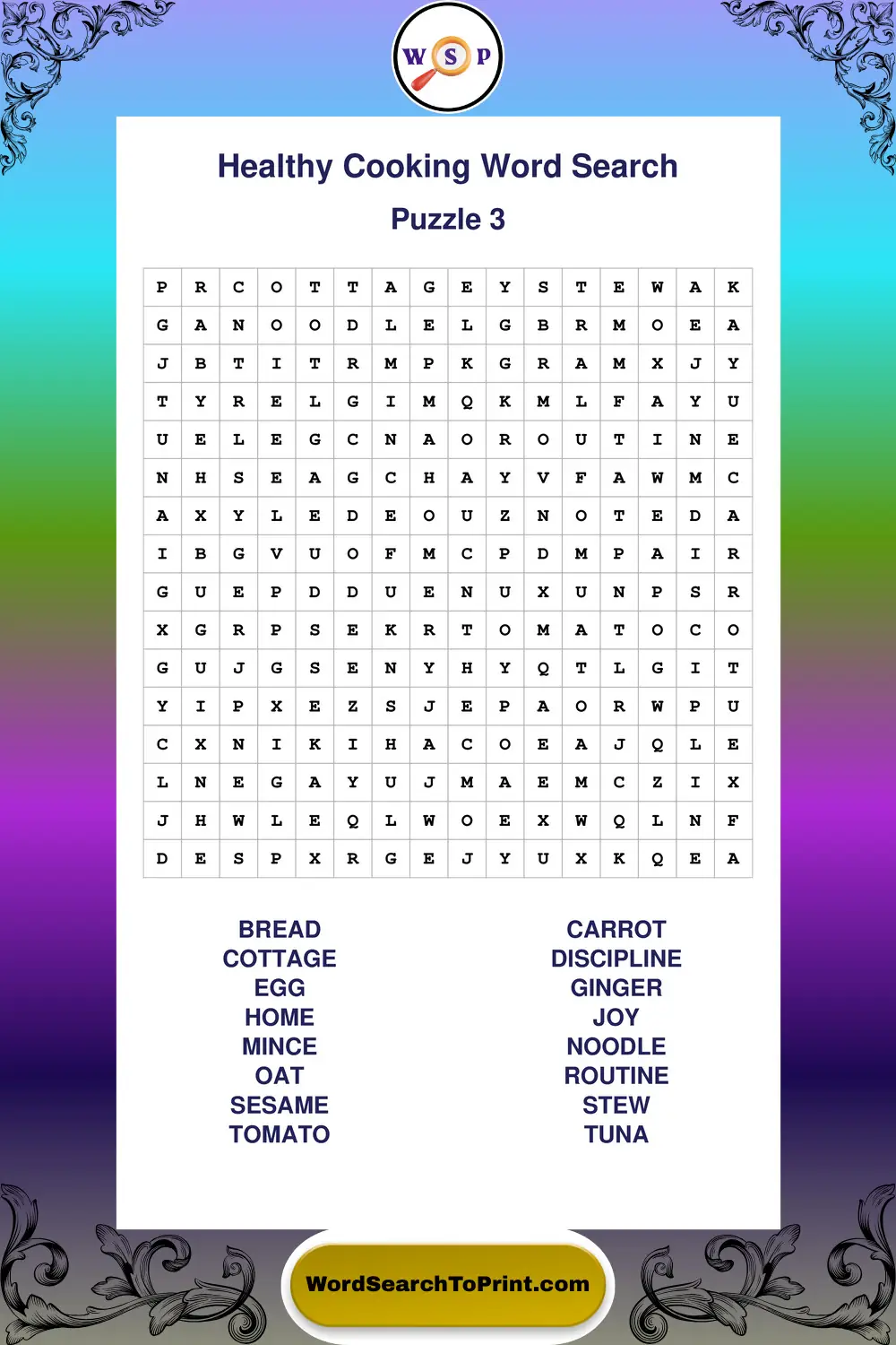 Healthy Cooking Word Search Puzzle 3