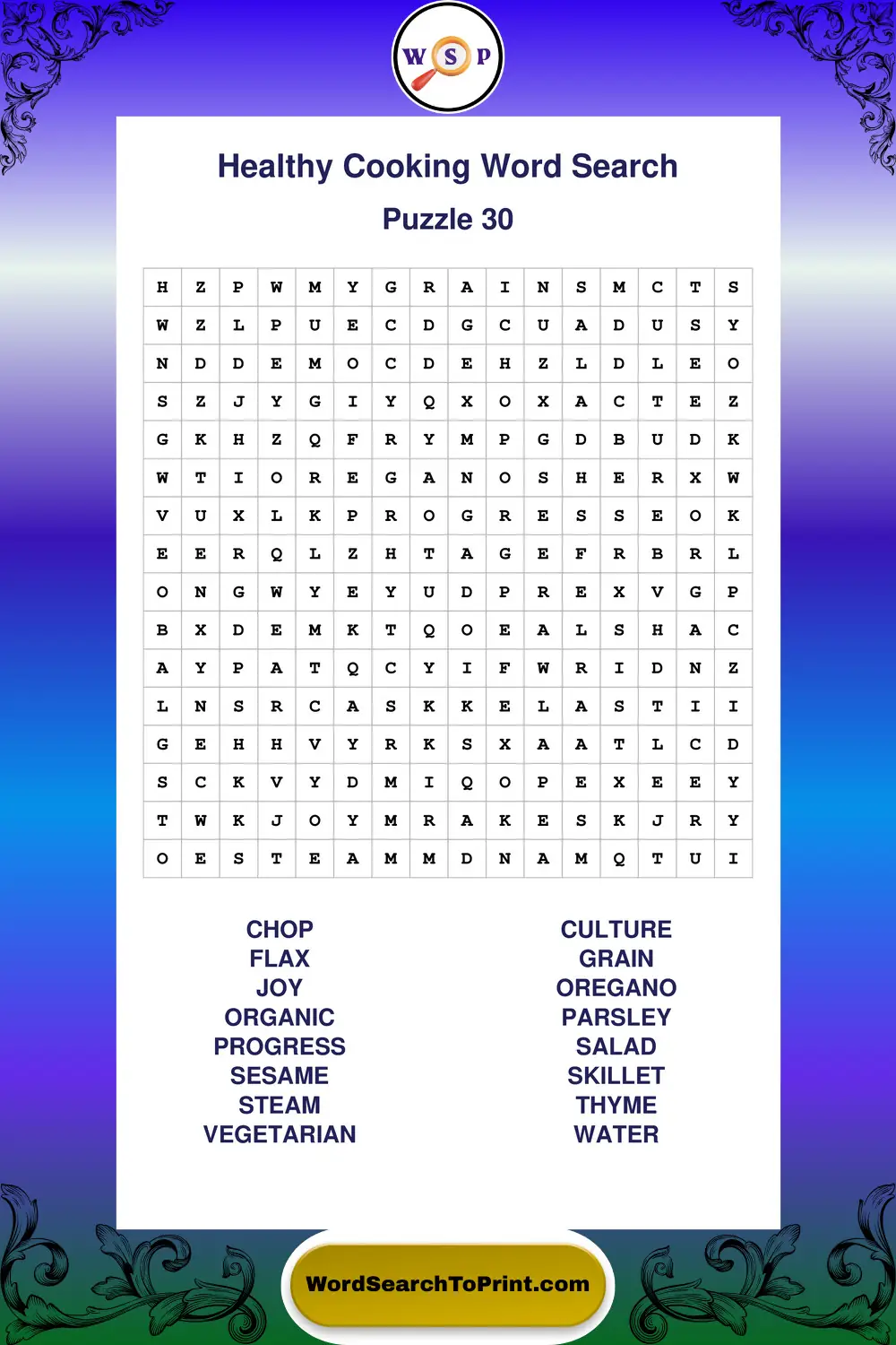 Healthy Cooking Word Search Puzzle 30